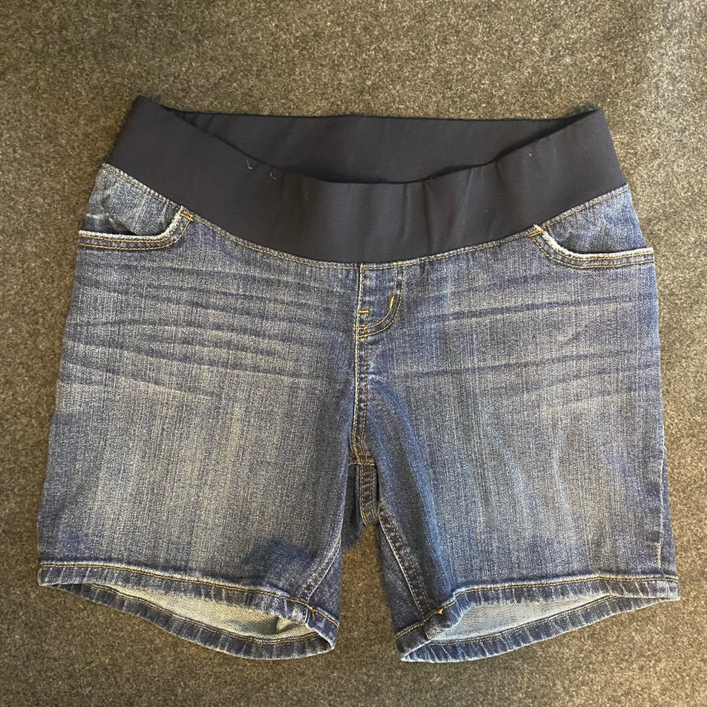 Liz Lange Maternity Blue Jean Stretch Shorts -Belt Elastic Support Strap - XS
